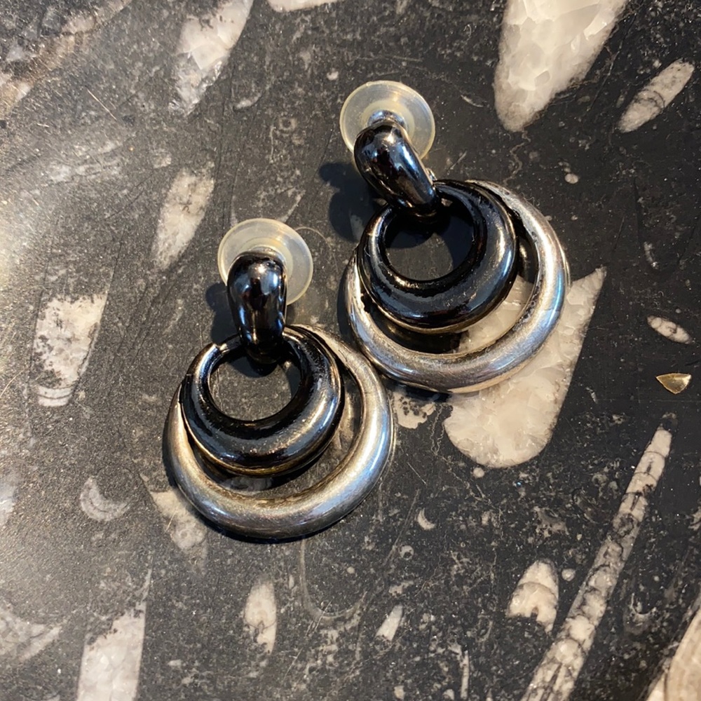 Lia Sophia Black & Silver Drop Earrings